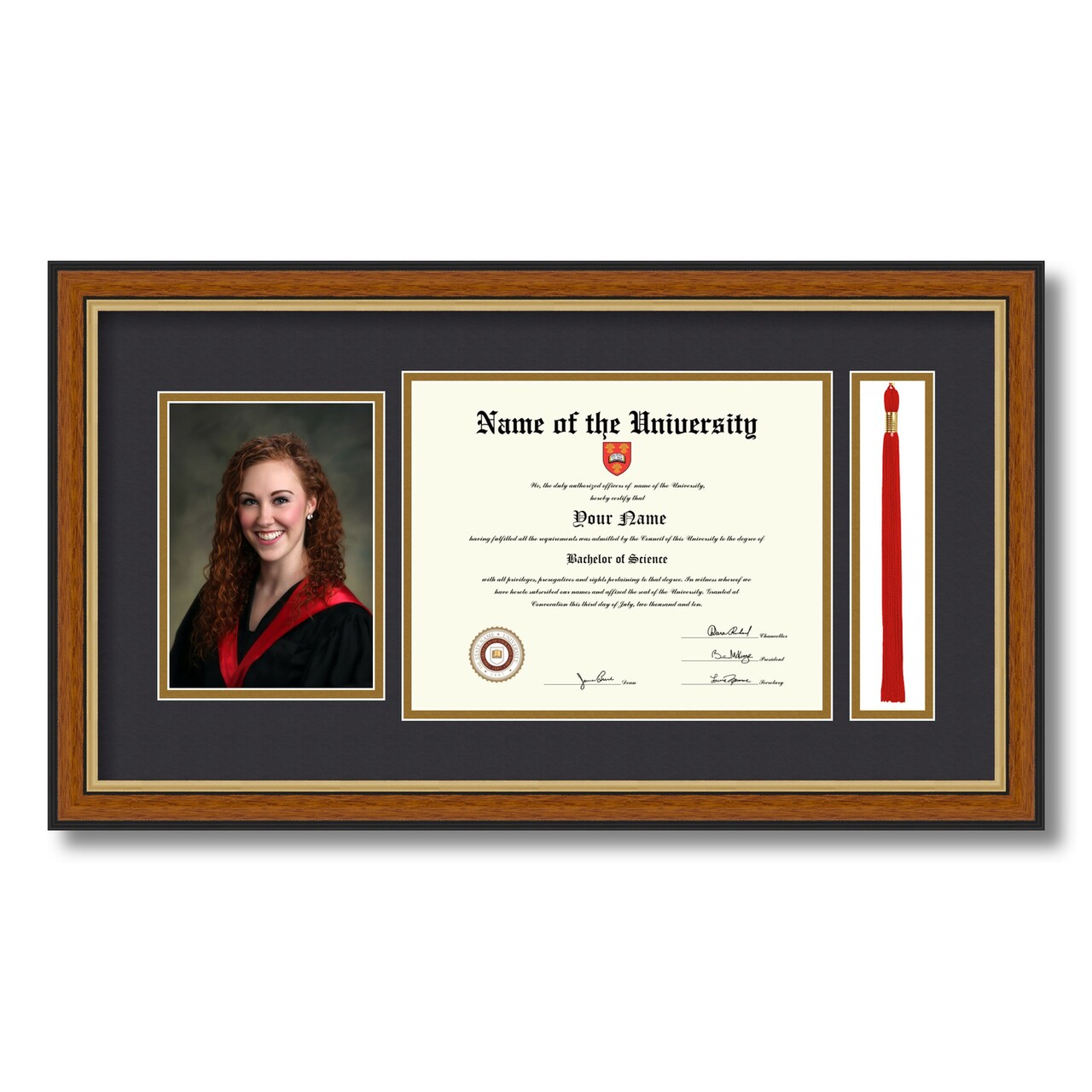 ArtToFrames 8x10 inch Diploma Frame with 5x7 Inch Image Opening and Tassel Opening - Framed with Black and Gold Mats, Comes with Regular Acrylic and Sawtooth Hanger for Wall Hanging (DIT-8x10)